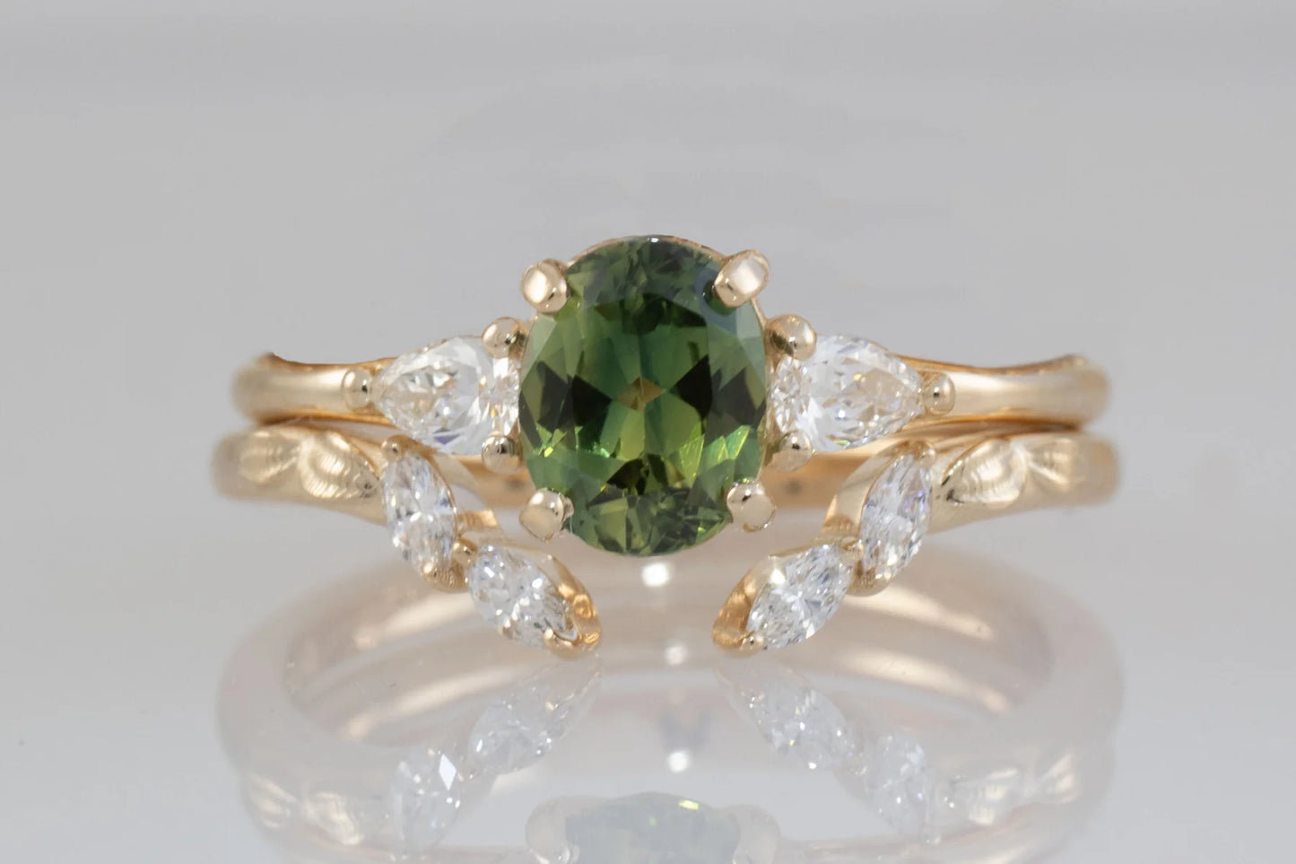 Vine Green Sapphire Engagement Ring - 14k Gold