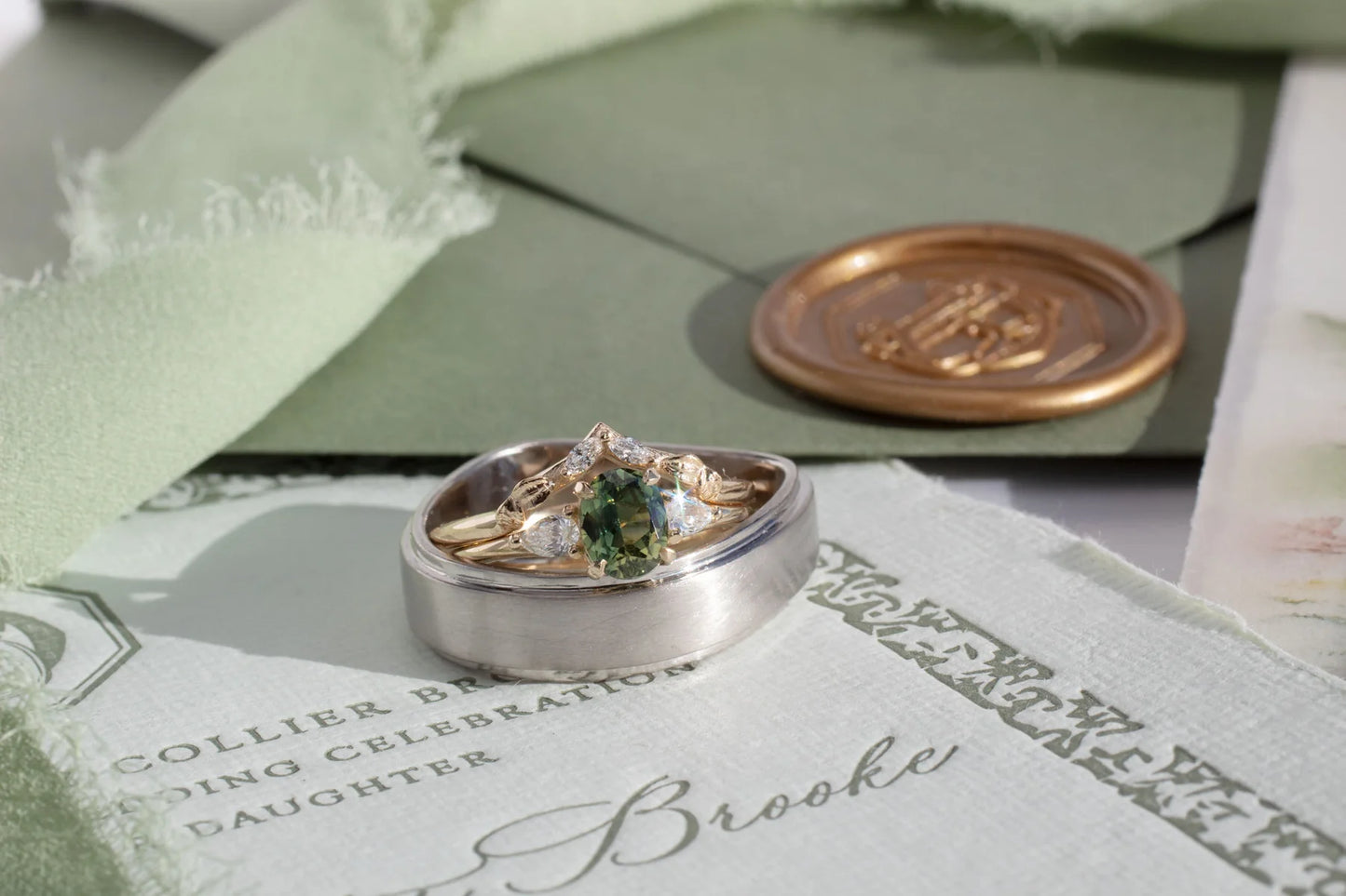 Vine Green Sapphire Engagement Ring - 14k Gold