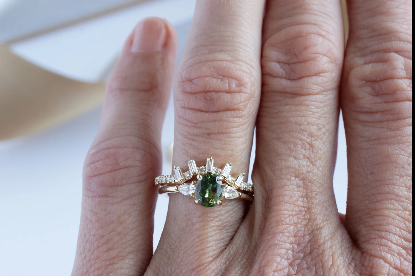 Vine Green Sapphire Engagement Ring - 14k Gold