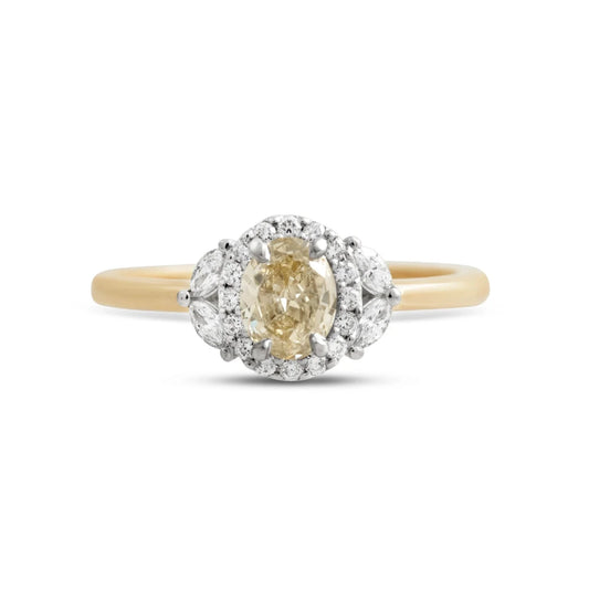 Lotus Diamond Engagement Ring - 14k Gold Champagne Diamond Floral Ring
