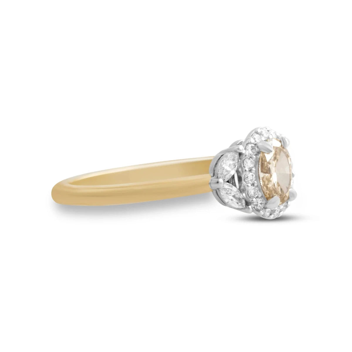 Lotus Diamond Engagement Ring - 14k Gold Champagne Diamond Floral Ring