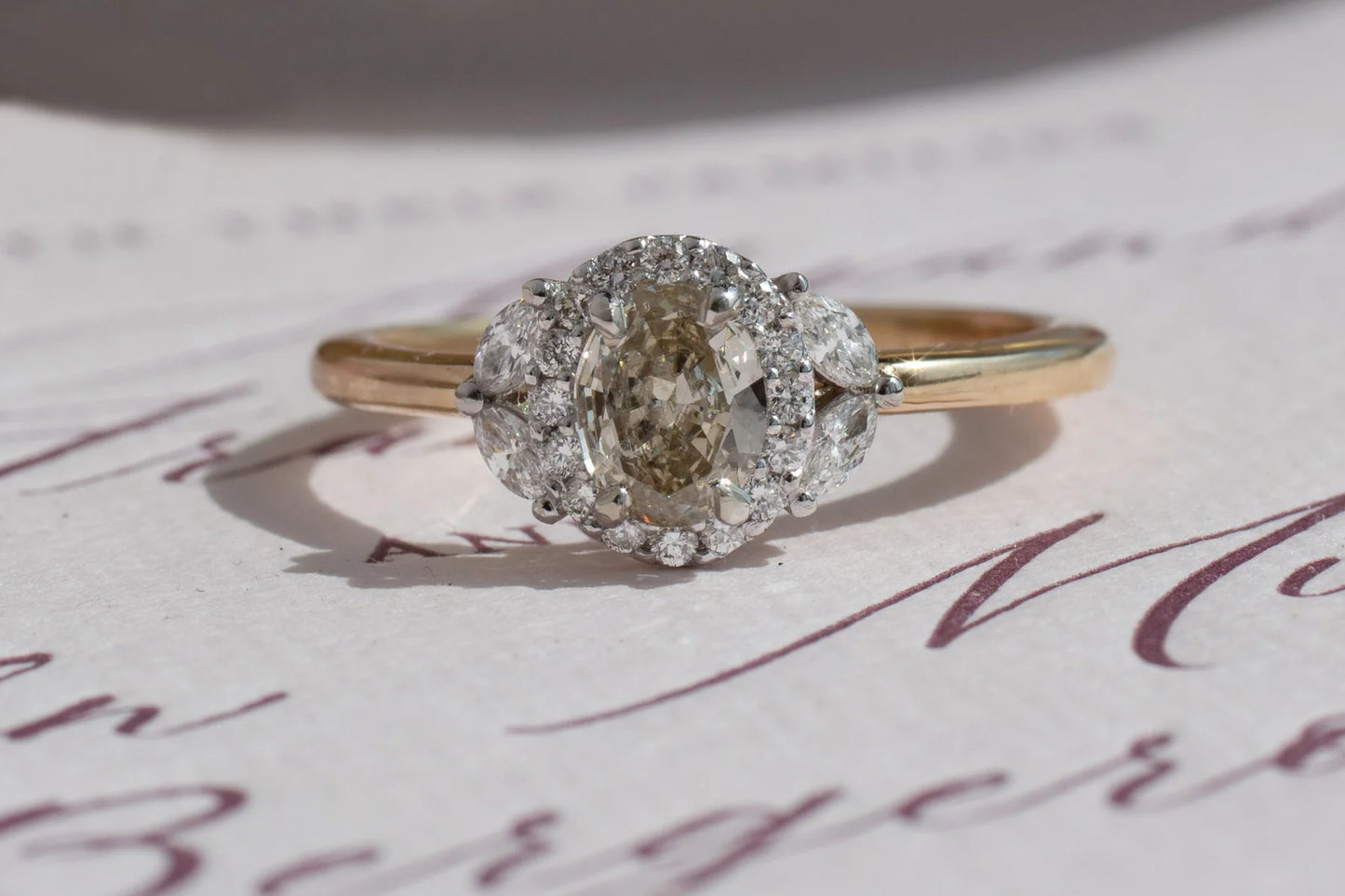 Lotus Diamond Engagement Ring - 14k Gold Champagne Diamond Floral Ring