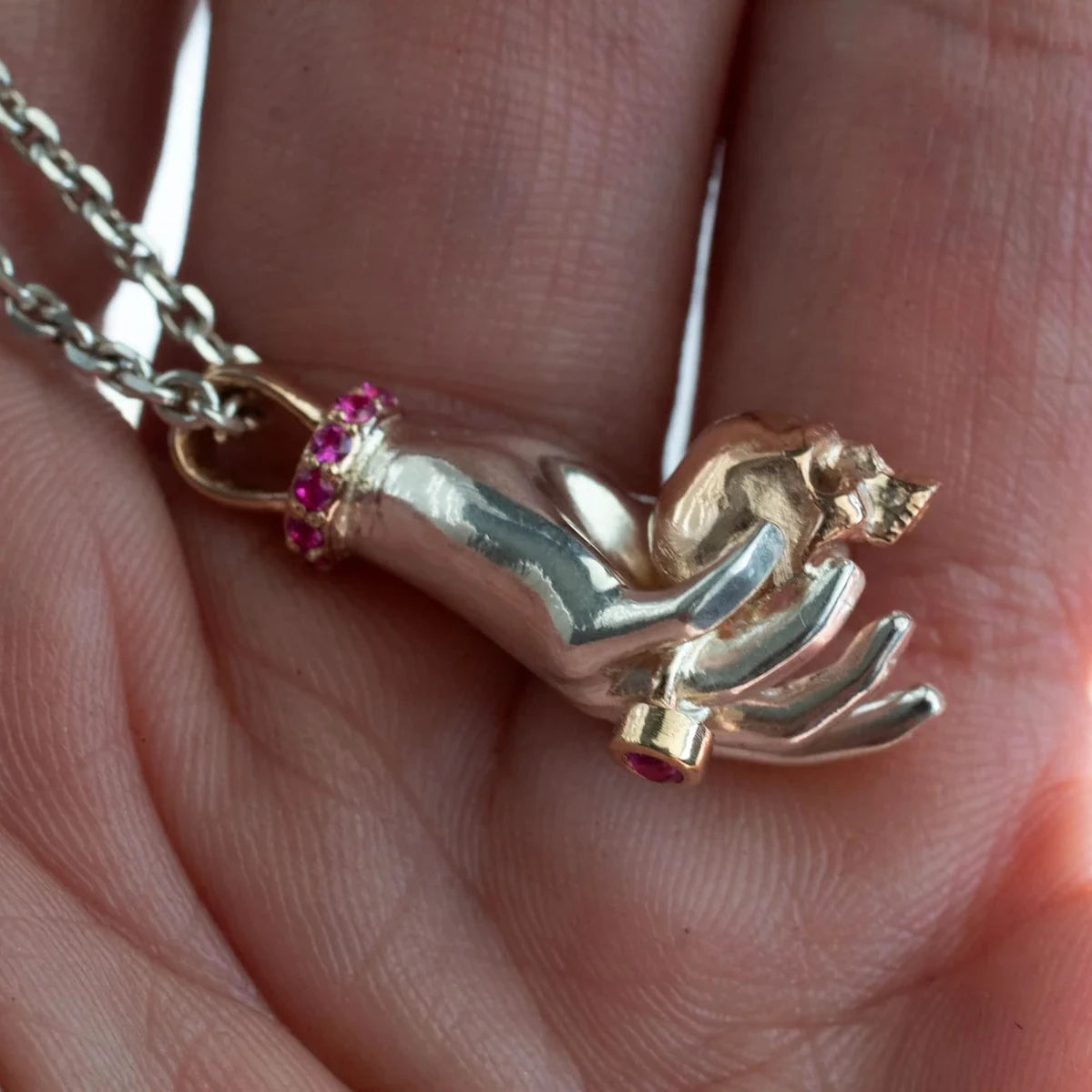 To Be Or Not To Be Necklace – Sterling Silver, 14k Gold & Rubies