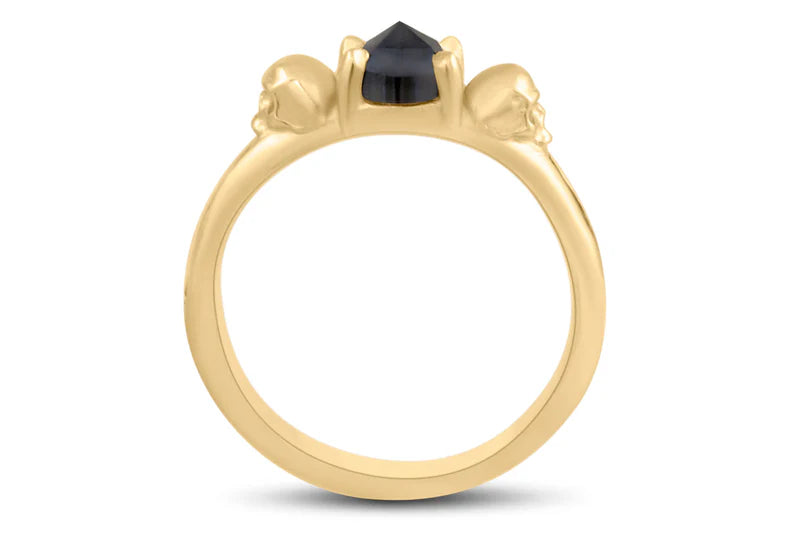 Nocturna’s Oath Ring – 14k Gold & Black Diamonds & Skull Detail