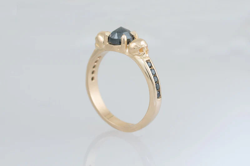 Nocturna’s Oath Ring – 14k Gold & Black Diamonds & Skull Detail