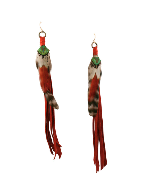Feather Duster Earrings - Brick Red