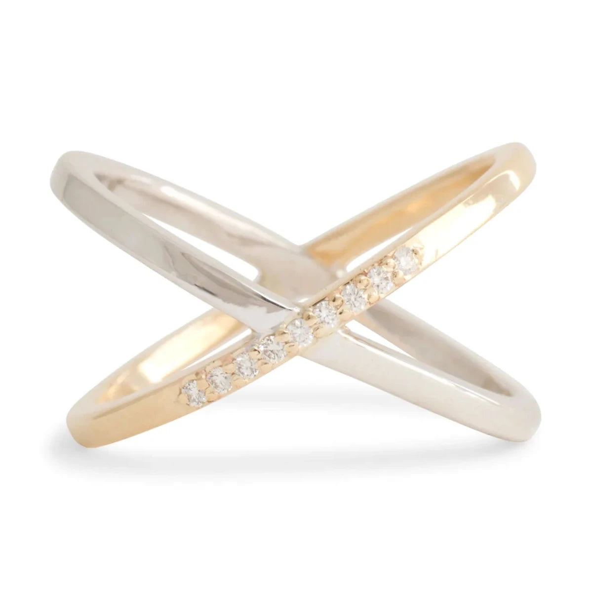 X Diamond Ring - 14k Yellow & White Gold with Diamonds