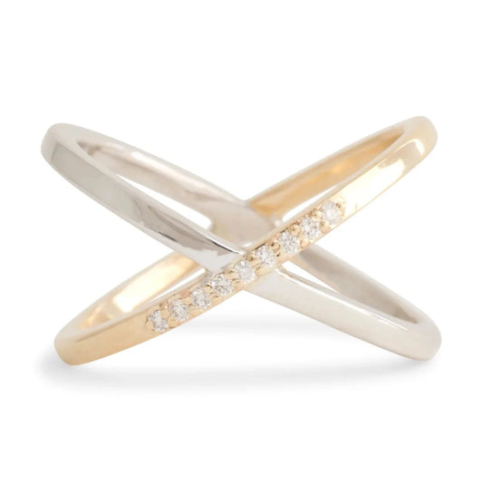 X Diamond Ring - 14k Yellow & White Gold with Diamonds