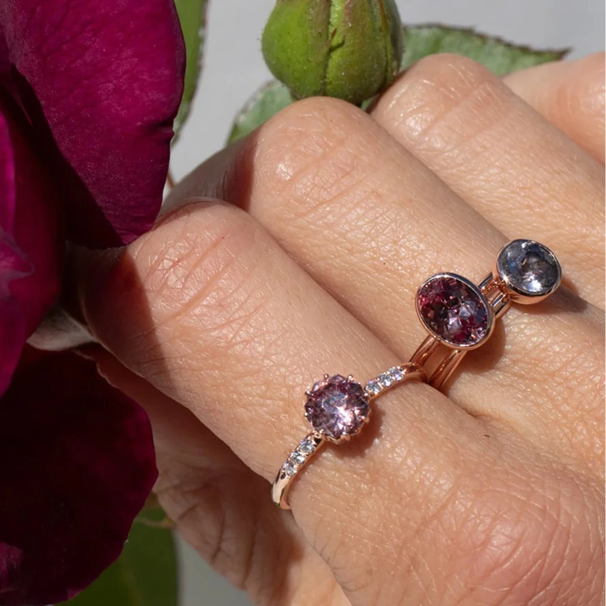 Mahenge Garnet Solitaire Ring - 14k Rose Gold