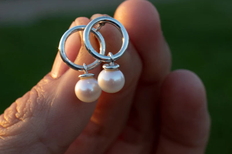 Circle Studs with Dangling Pearl