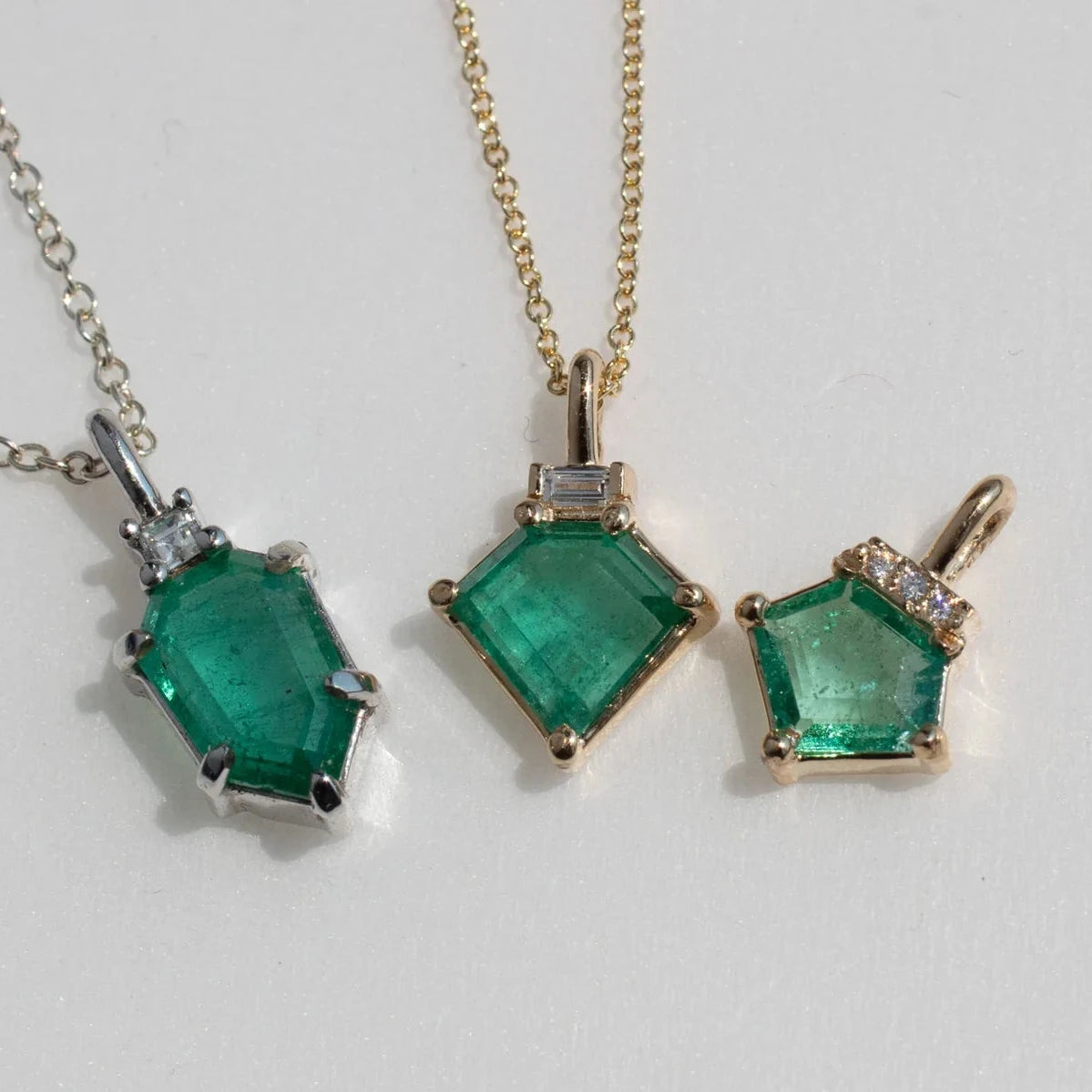 Emerald Kite & Diamond Pendant - 14k Gold