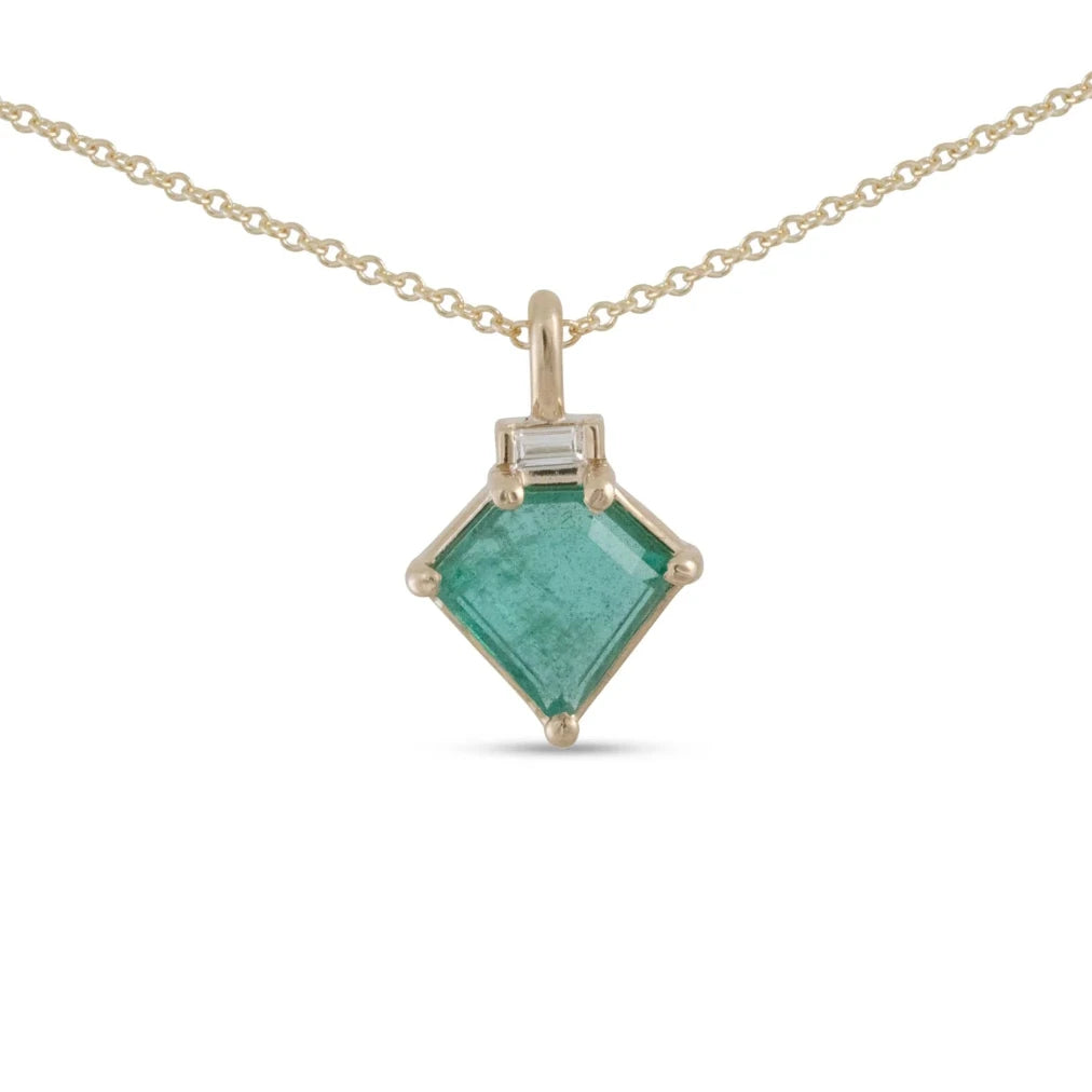 Emerald Kite & Diamond Pendant - 14k Gold