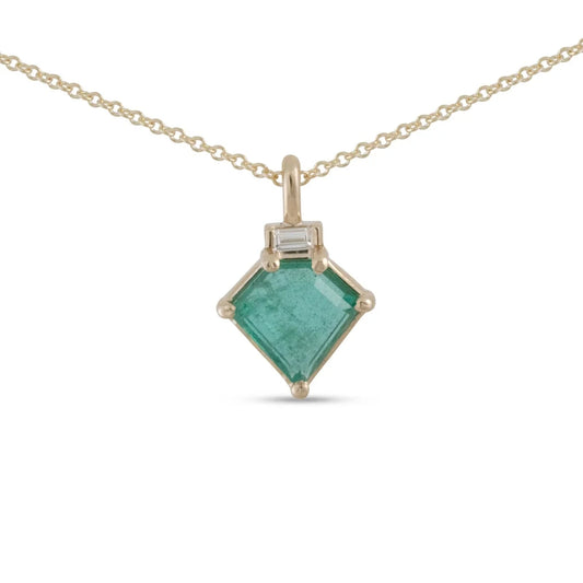 Emerald Kite & Diamond Pendant - 14k Gold