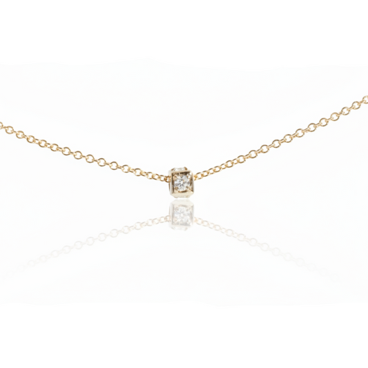 Diamond Cube Slider Necklace – 14k Gold