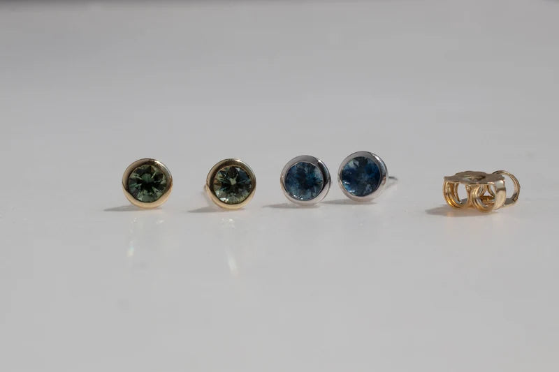 Australian Sapphire Stud Earrings - 14k White Gold