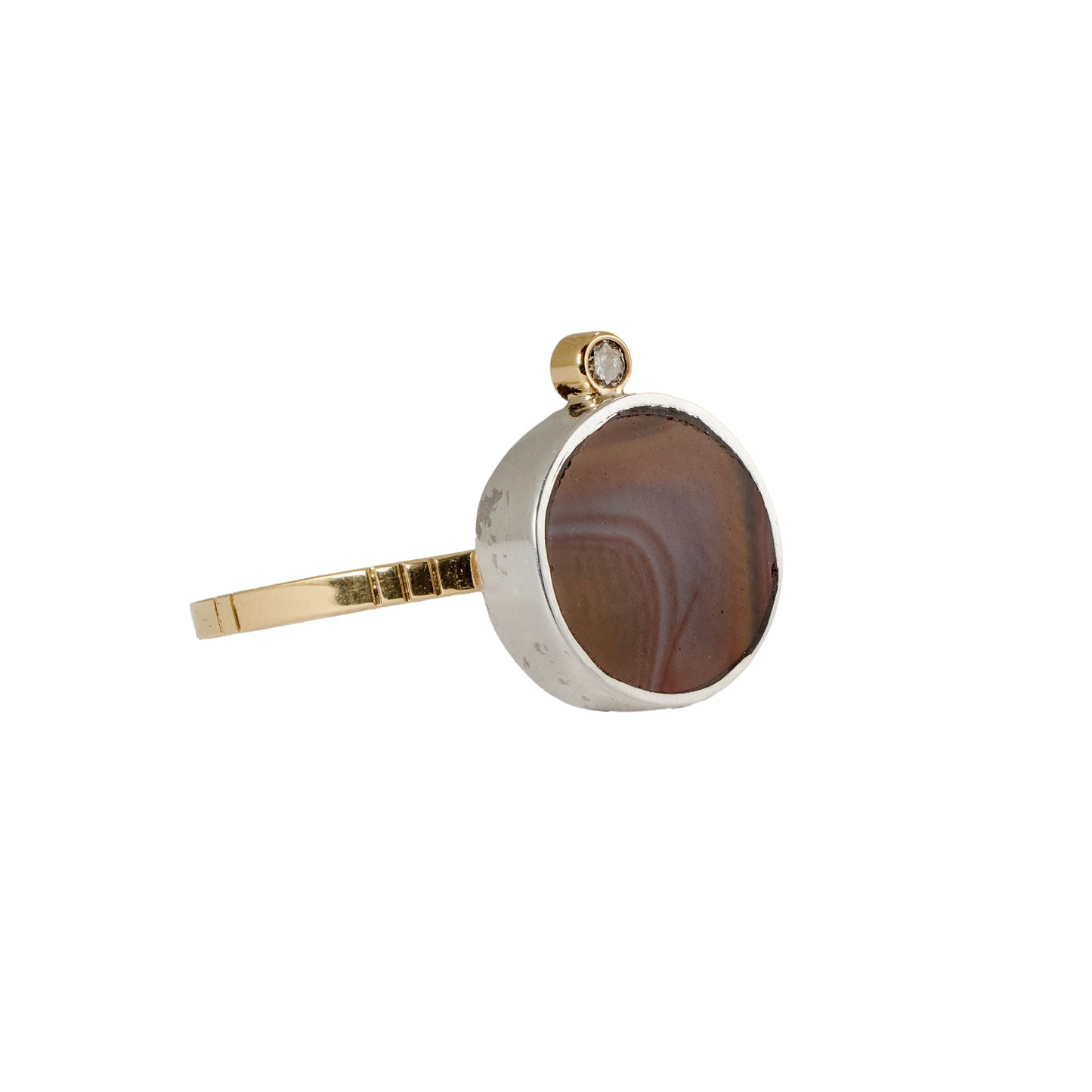 Geo Circle Ring – 14k Yellow Gold, Sterling Silver, Jasper & Diamond