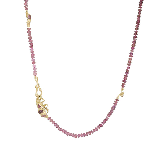 Gold Beetle Necklace with Cruzeiro Pink Tourmaline – 14K Yellow Gold