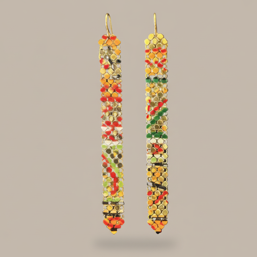 Graffiti Mid-Long Earrings - Metal Mesh