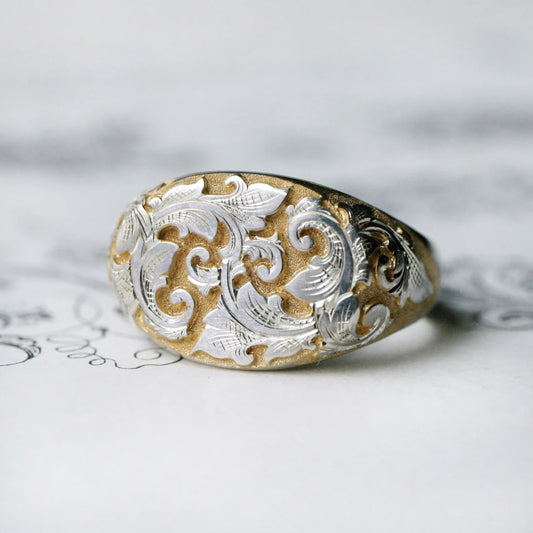 East-West Acanthus Signet Ring