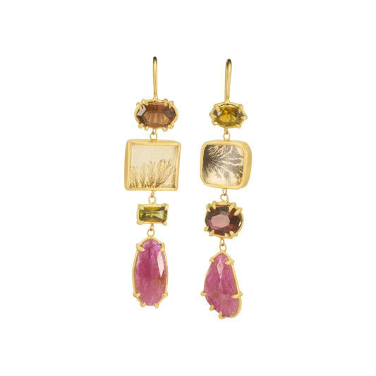 Ruby, Tourmaline, Agate Drop Earrings