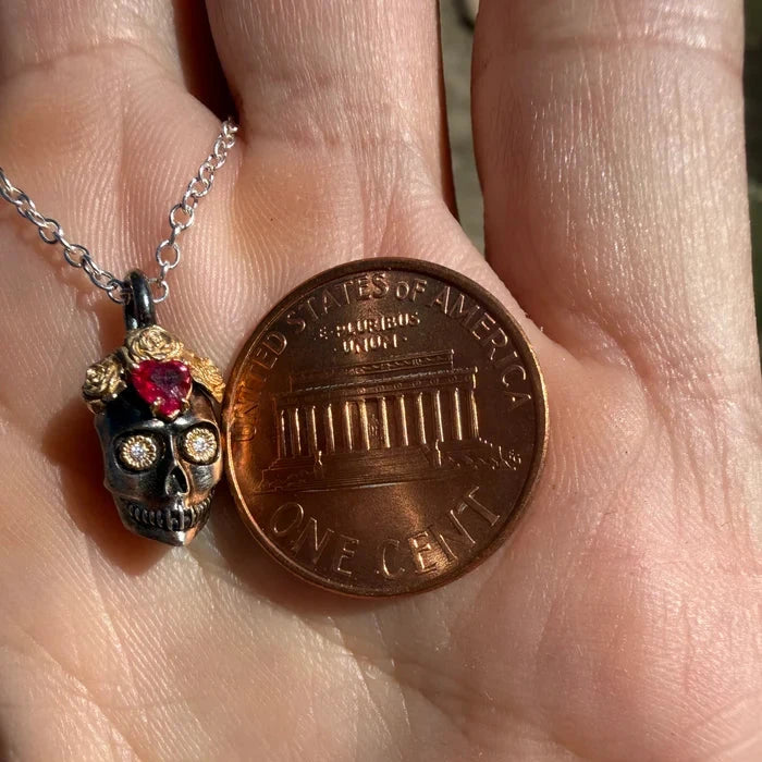 La Flora Ruby & Diamond Skull Pendant