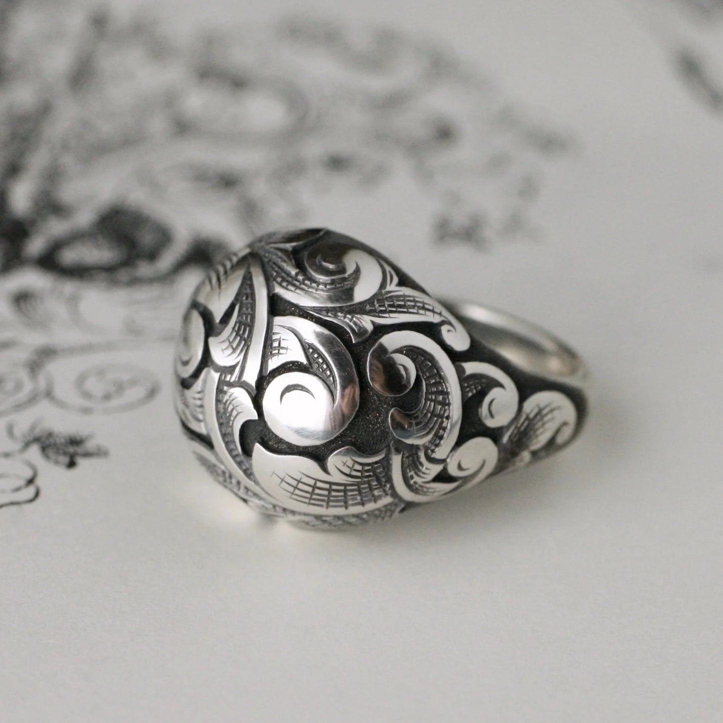 Silver Scroll Bombe Ring