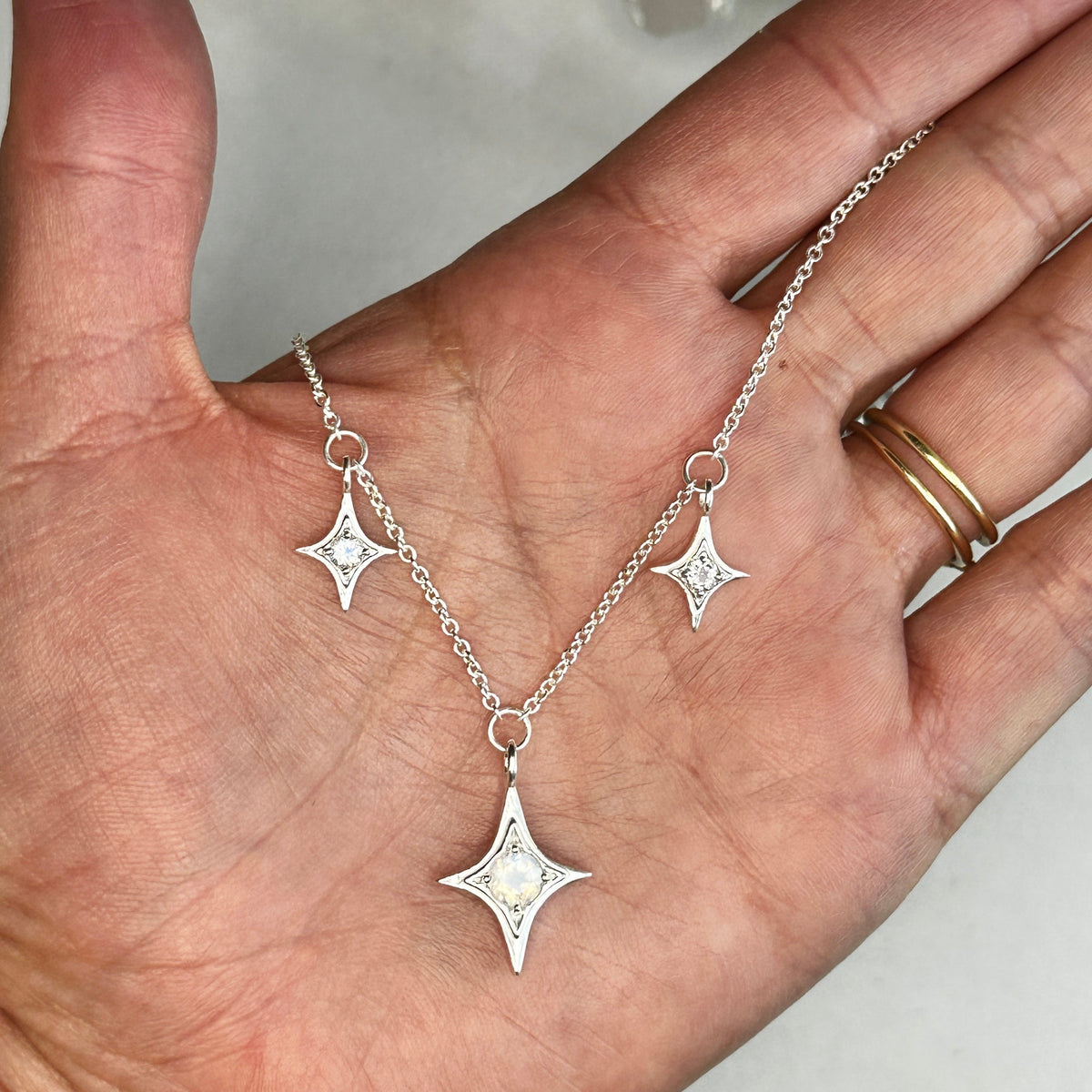 Moonstone Trio Necklace - Sterling Silver