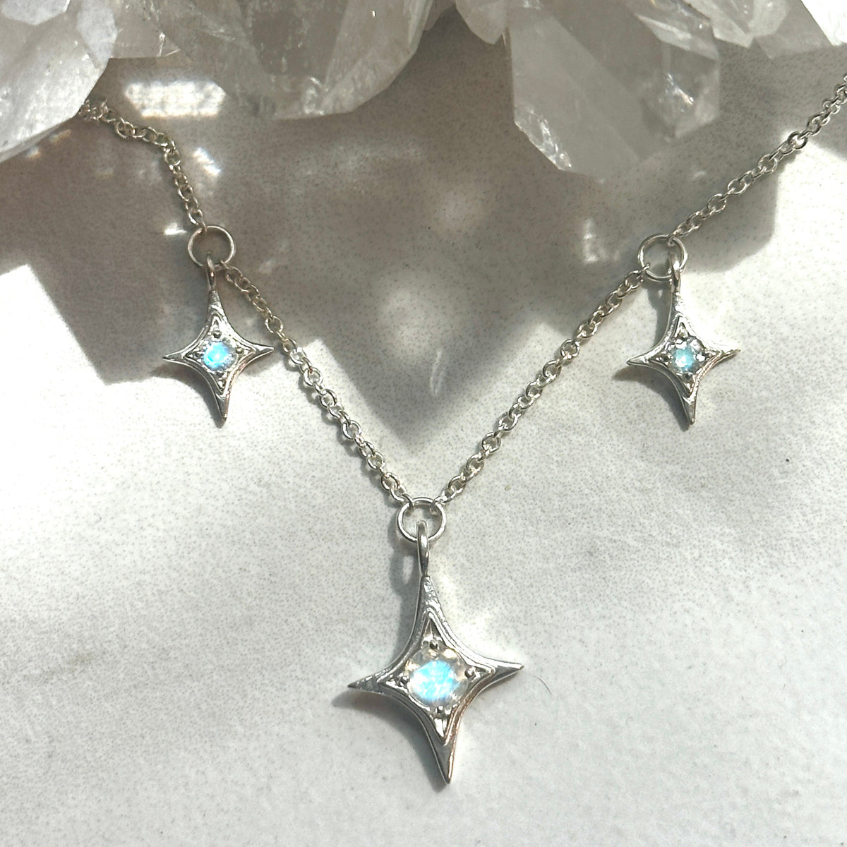 Moonstone Trio Necklace - Sterling Silver