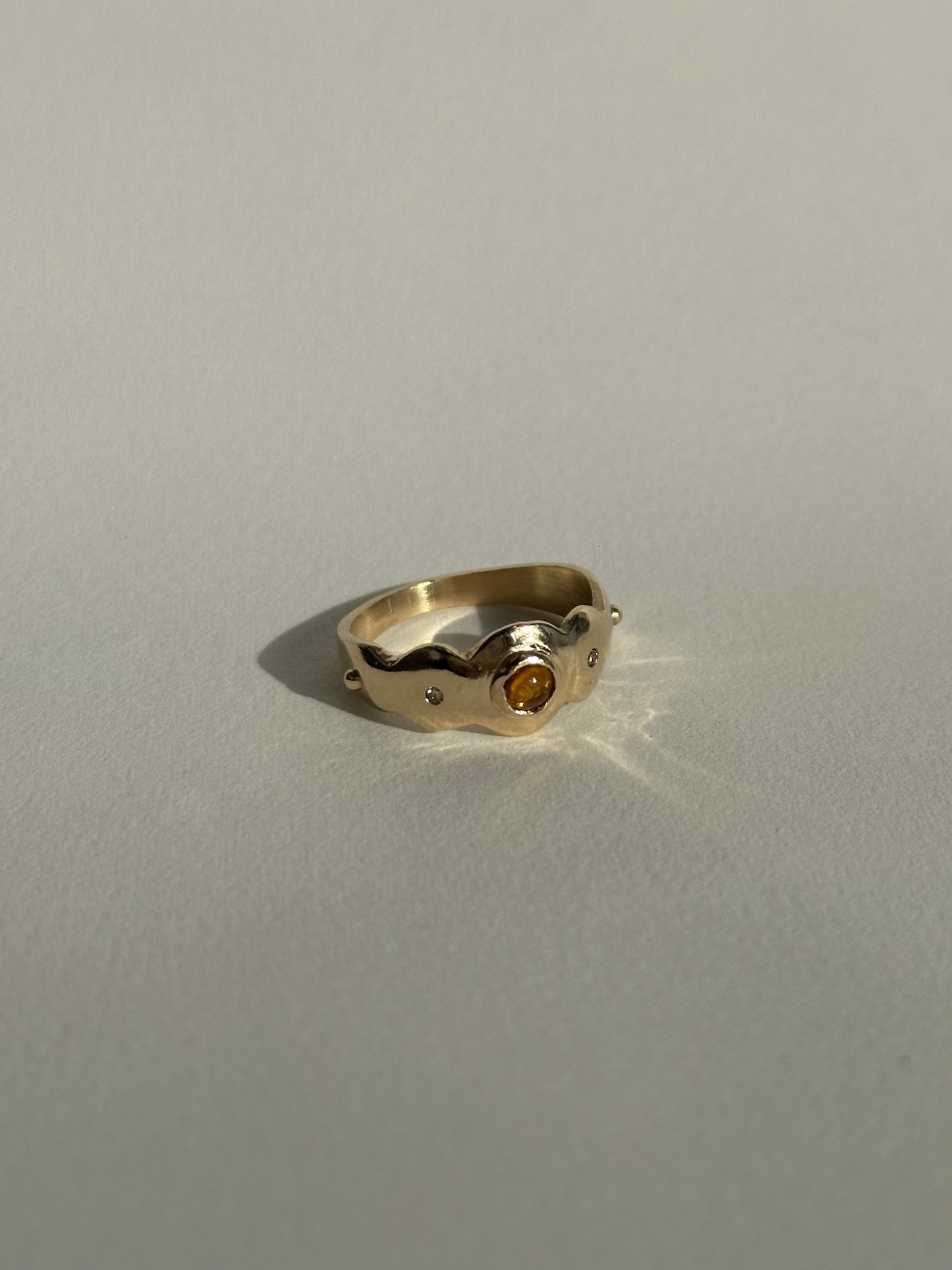 Citrine & Champagne Diamond Scallop Ring - 14k Gold