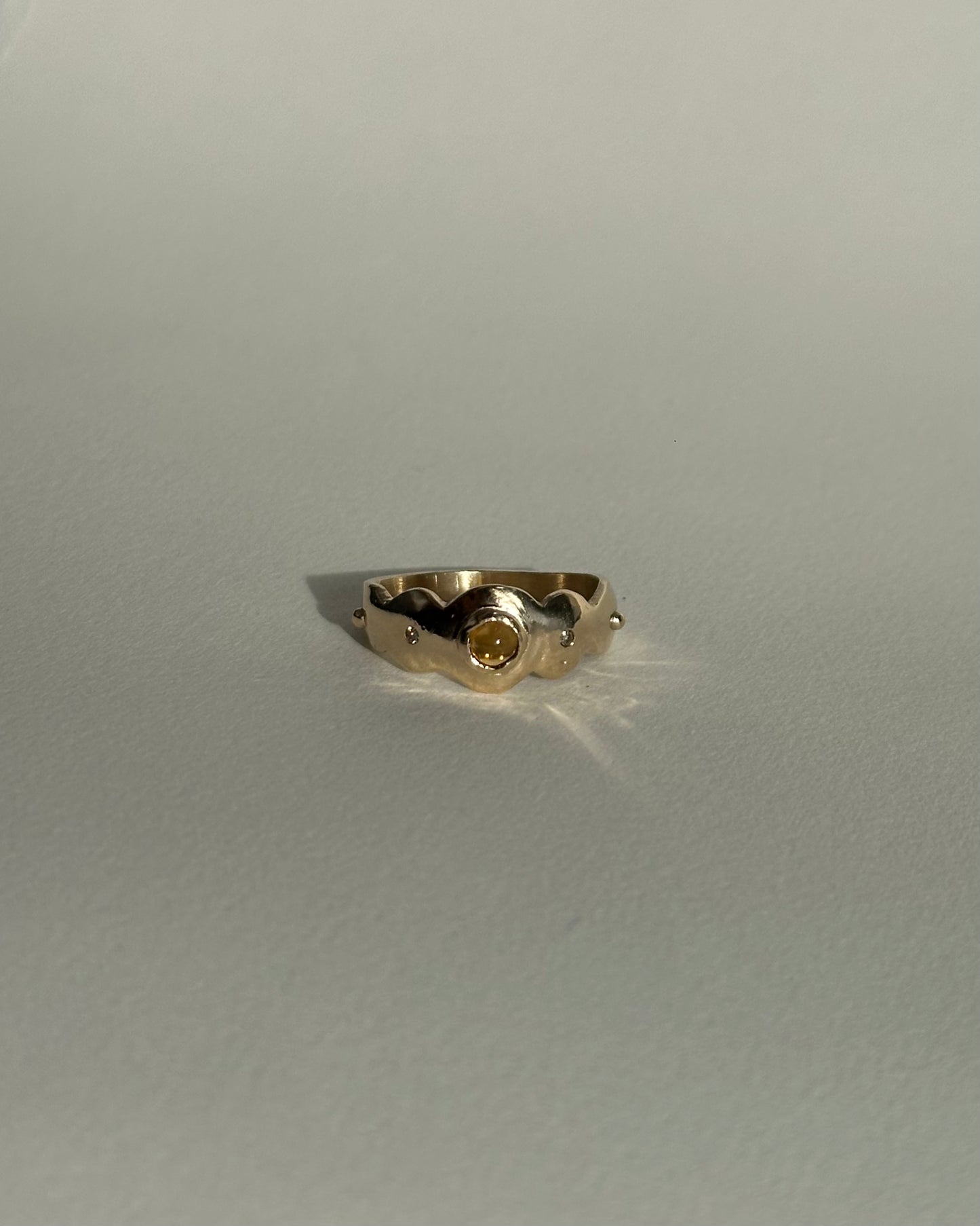 Citrine & Champagne Diamond Scallop Ring - 14k Gold