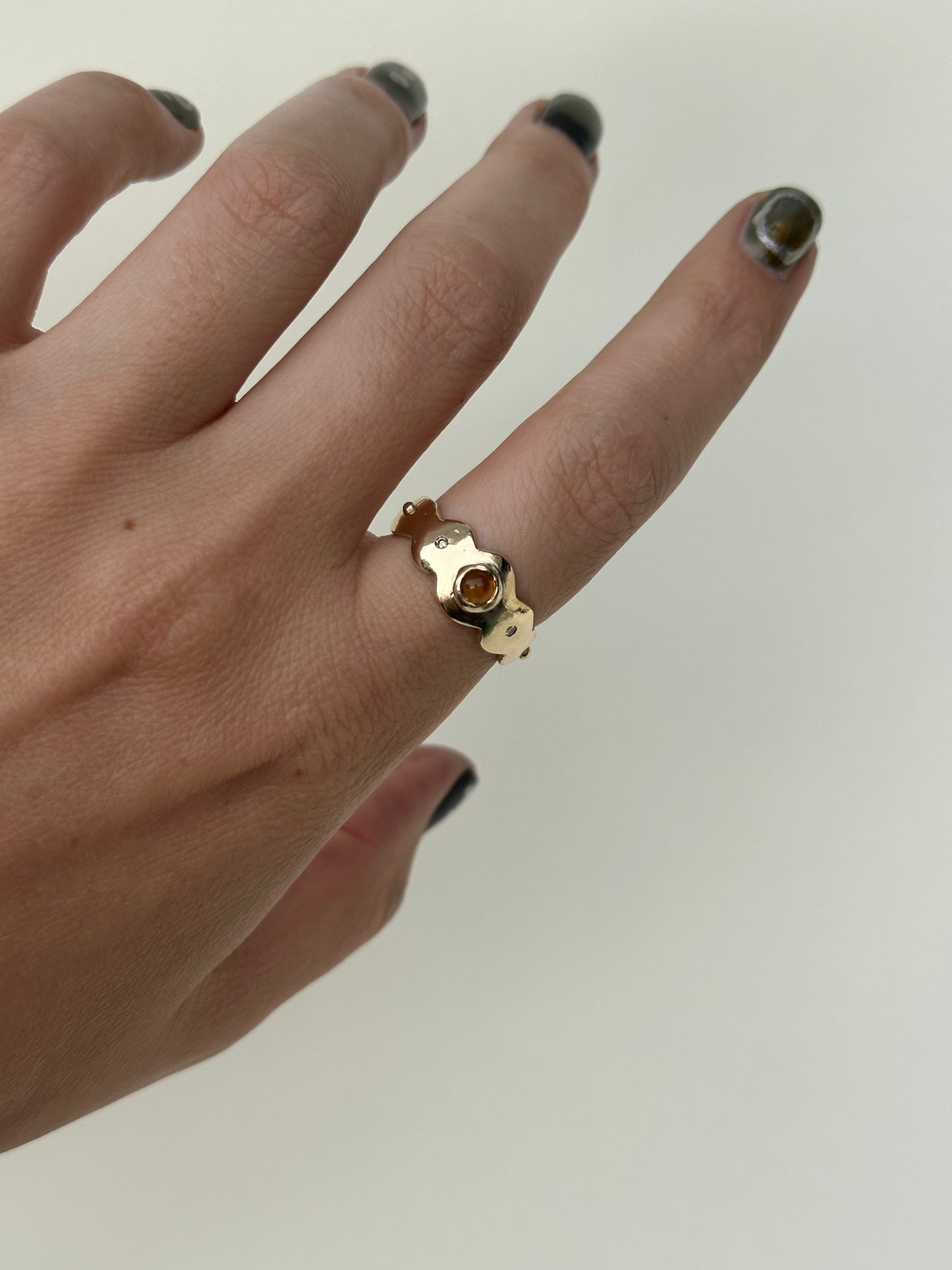 Citrine & Champagne Diamond Scallop Ring - 14k Gold