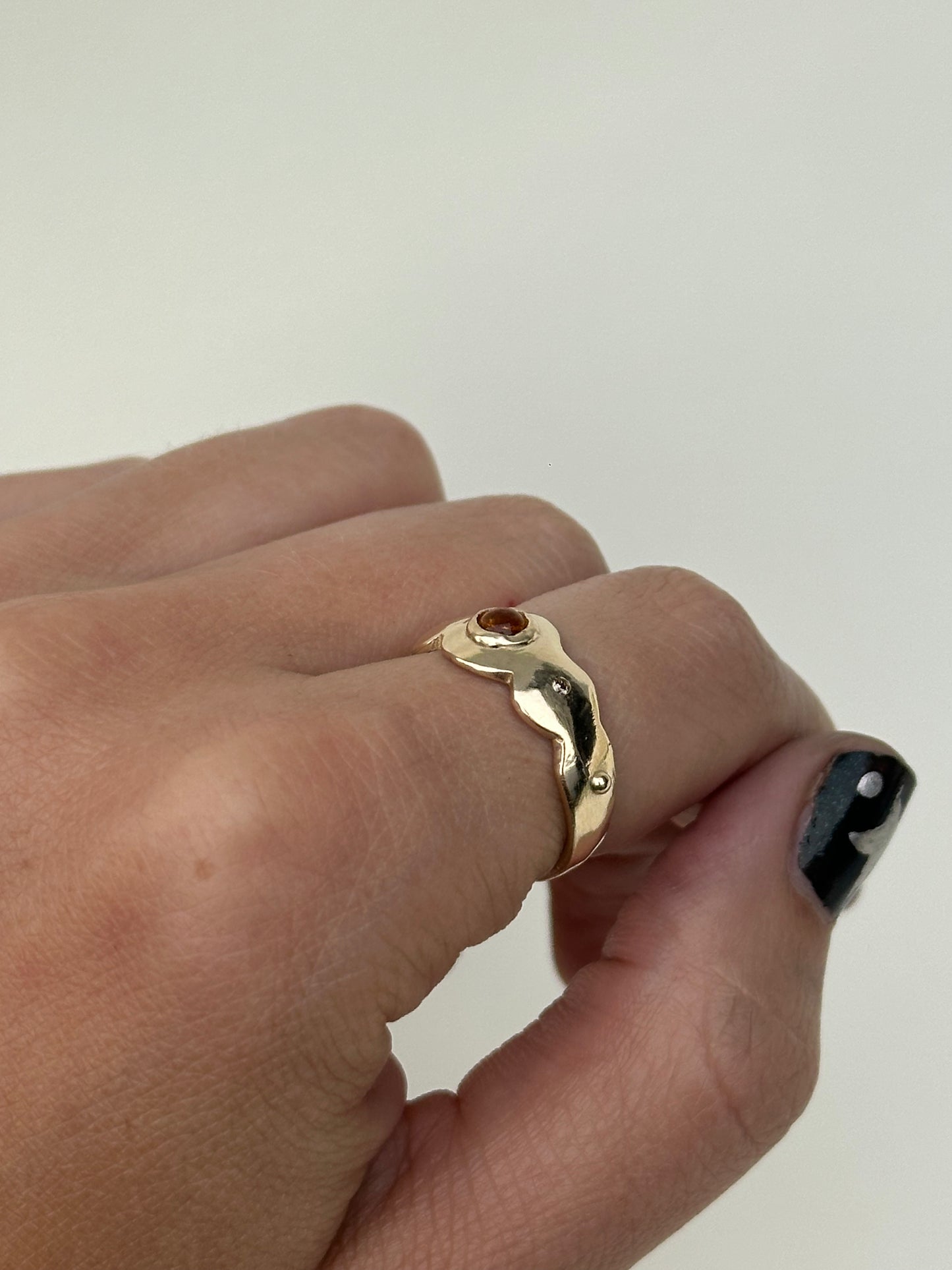 Citrine & Champagne Diamond Scallop Ring - 14k Gold