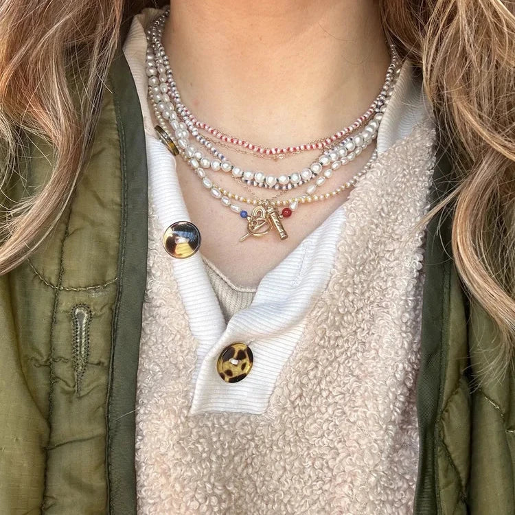 Knotted Pearl Toggle Necklace- Sterling Silver Clasp