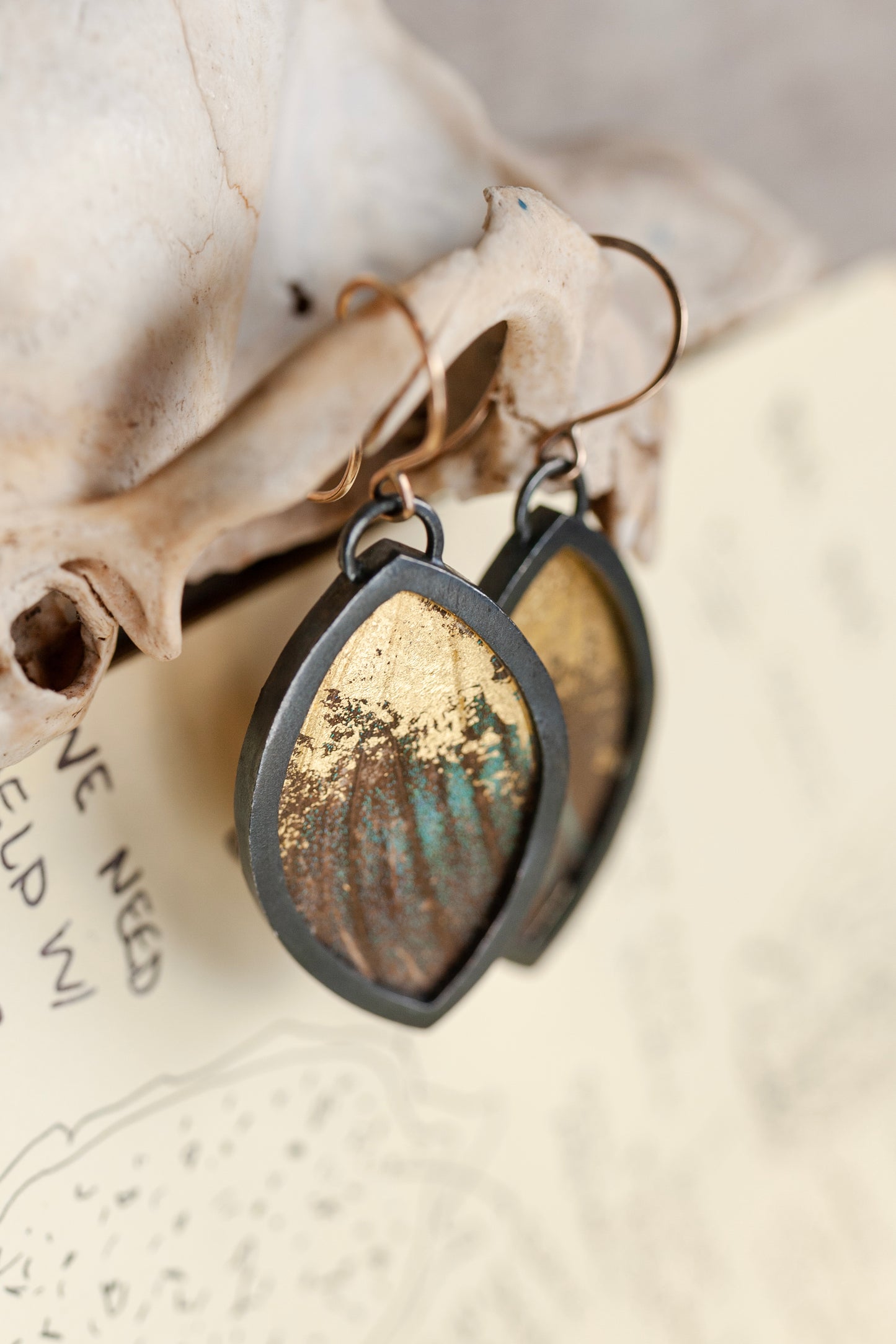 Marquise Encasement Earrings - 14K Gold, Sterling Silver, Real Butterfly Wing