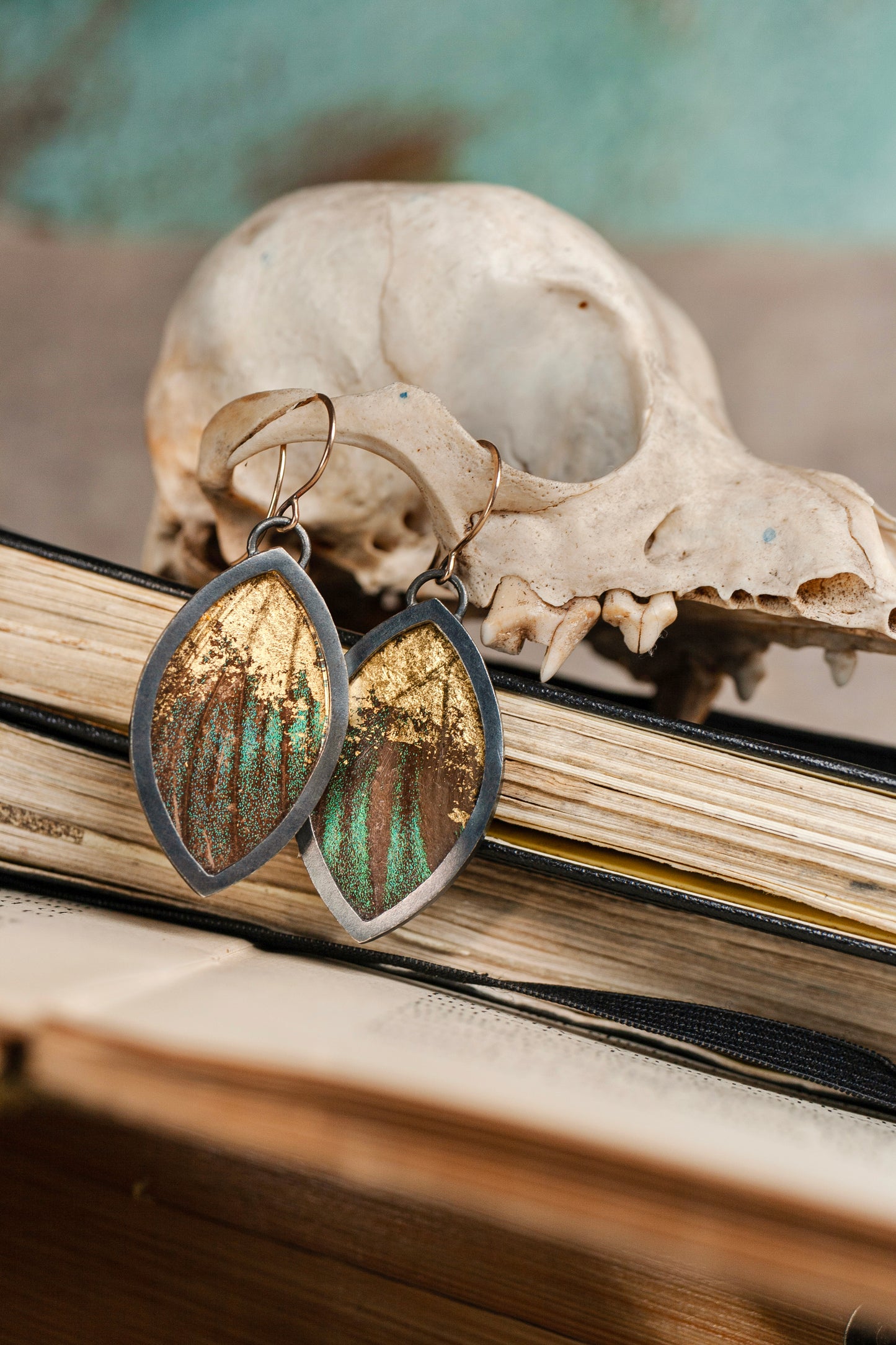 Marquise Encasement Earrings - 14K Gold, Sterling Silver, Real Butterfly Wing