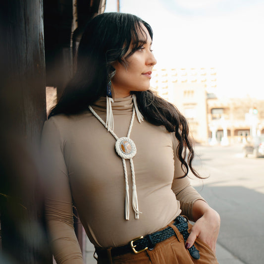 Willow Creek Jasper Bolo Tie - Handcrafted Leather Bolo Tie