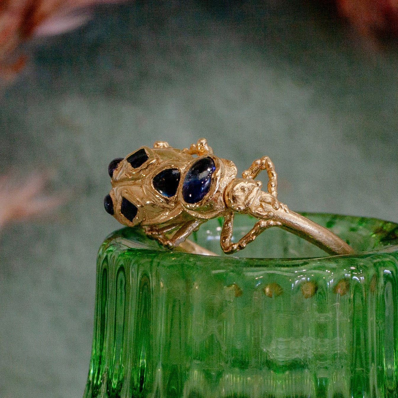 Pinacate Beetle Ring – 14k Gold with Sapphire or Ruby