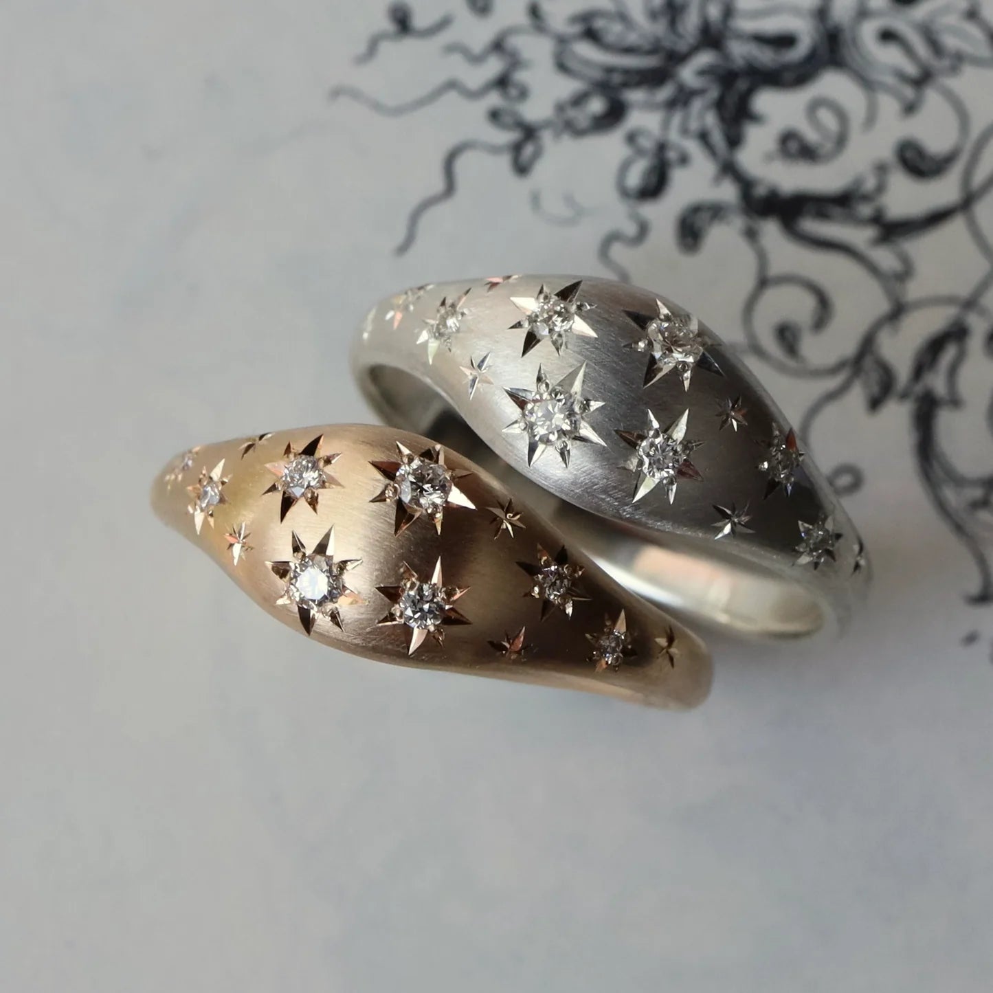 Night Sky Ring - Sterling Silver Diamond Ring