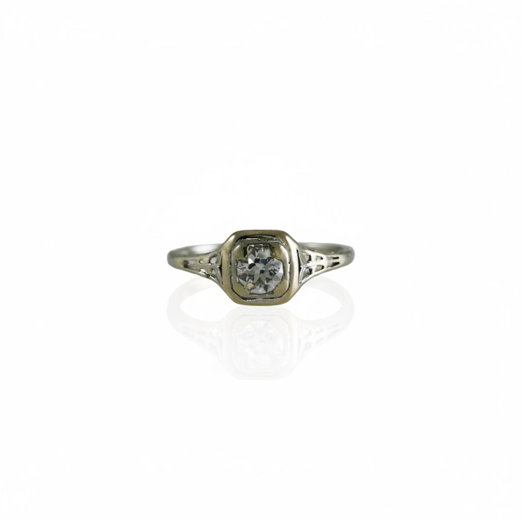 Art Deco Old European Cut Diamond Ring in 14k White Gold - 0.53ct Estate Ring