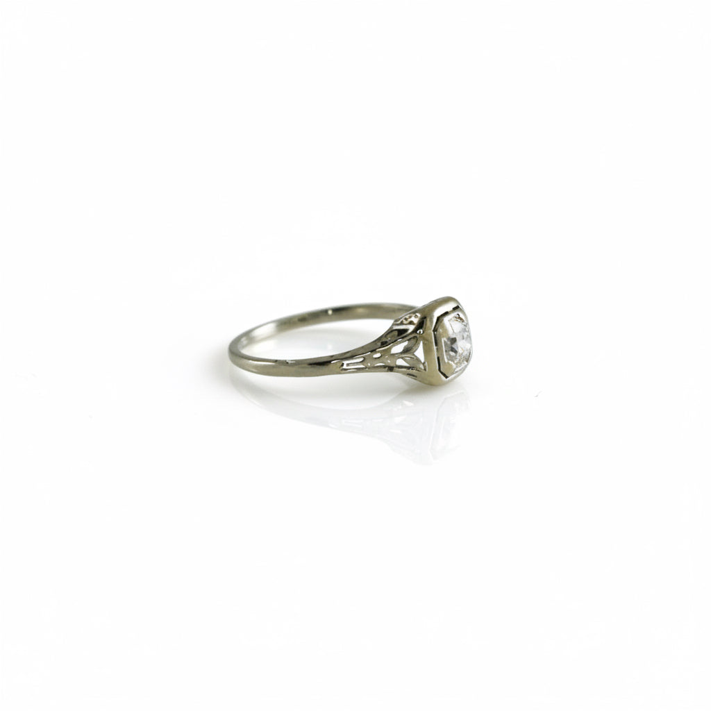 Art Deco Old European Cut Diamond Ring in 14k White Gold - 0.53ct Estate Ring