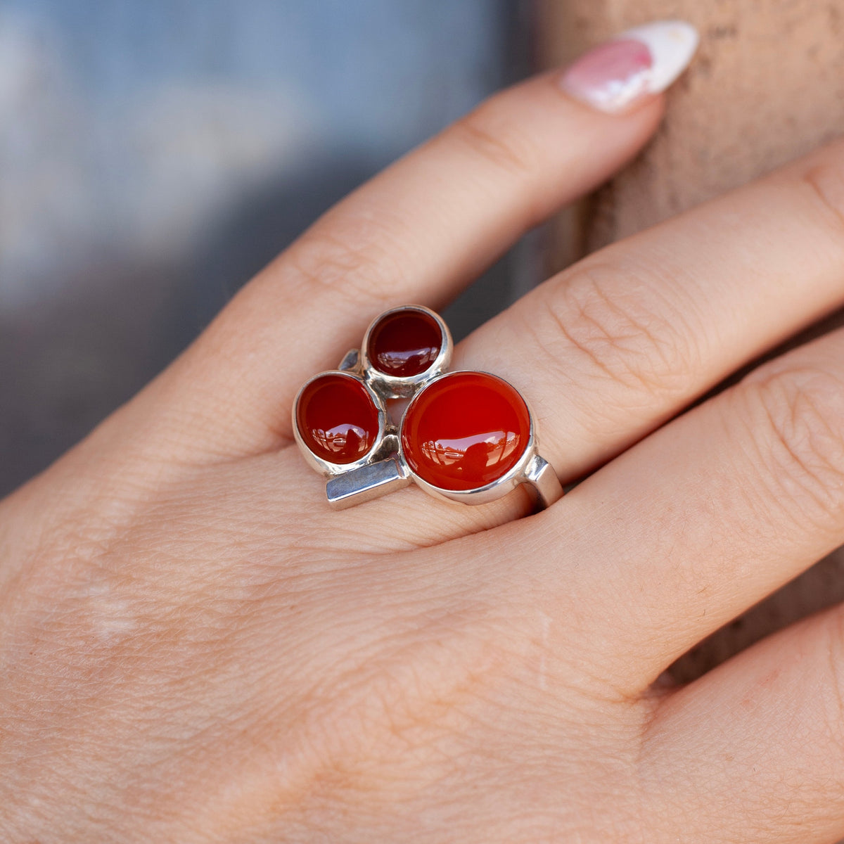 Carnelian Cluster Ring - Sterling Silver