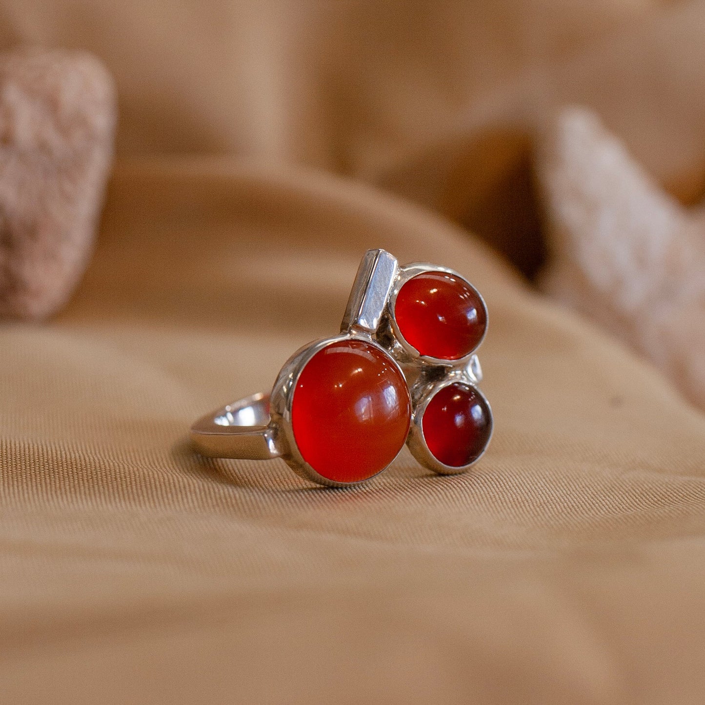Carnelian Cluster Ring - Sterling Silver