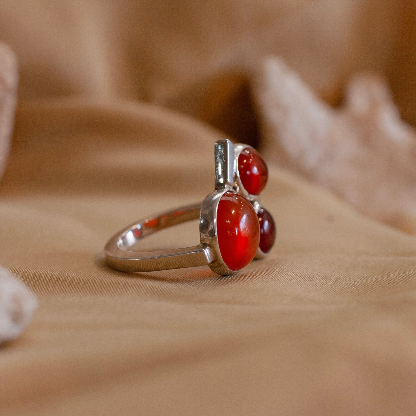 Carnelian Cluster Ring - Sterling Silver
