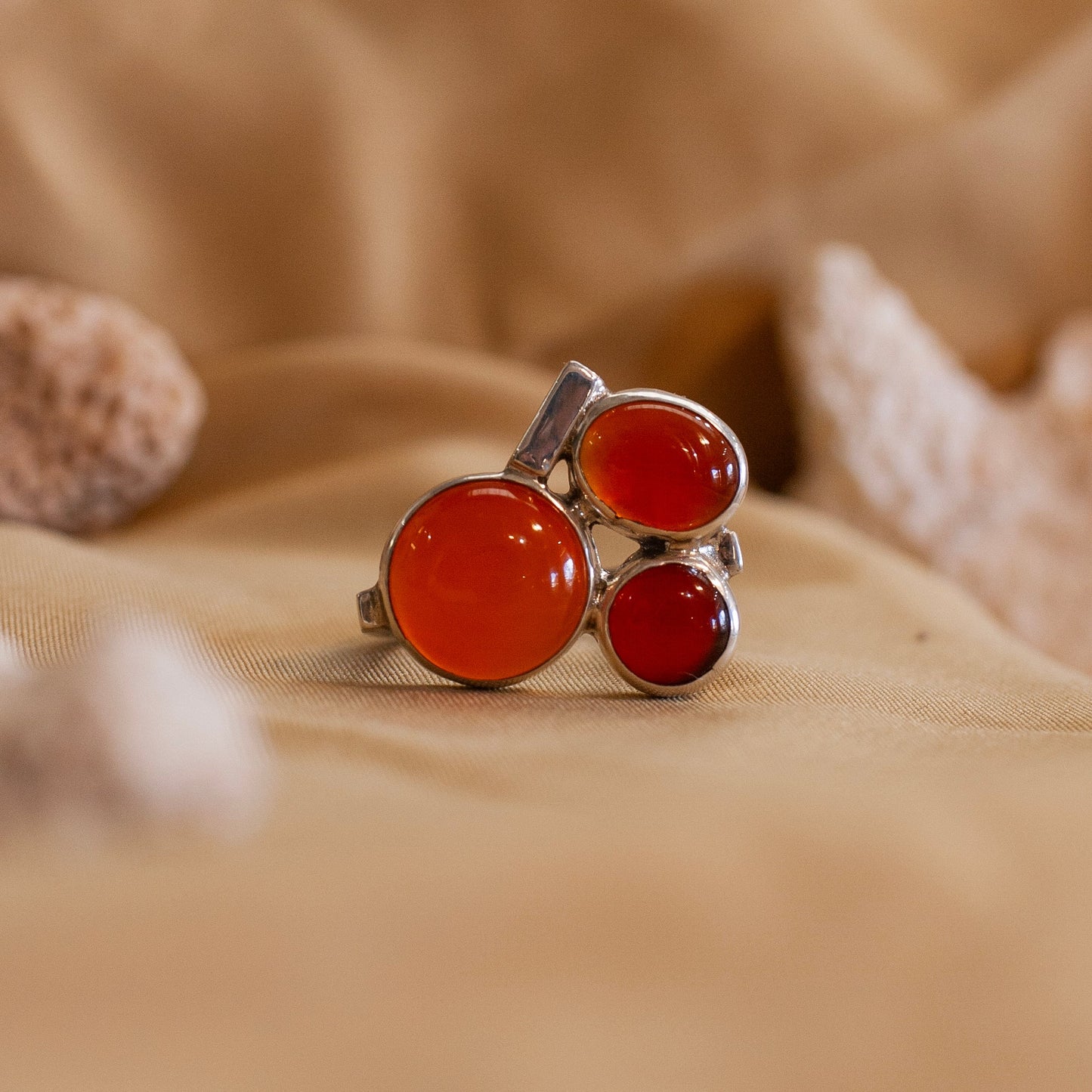 Carnelian Cluster Ring - Sterling Silver