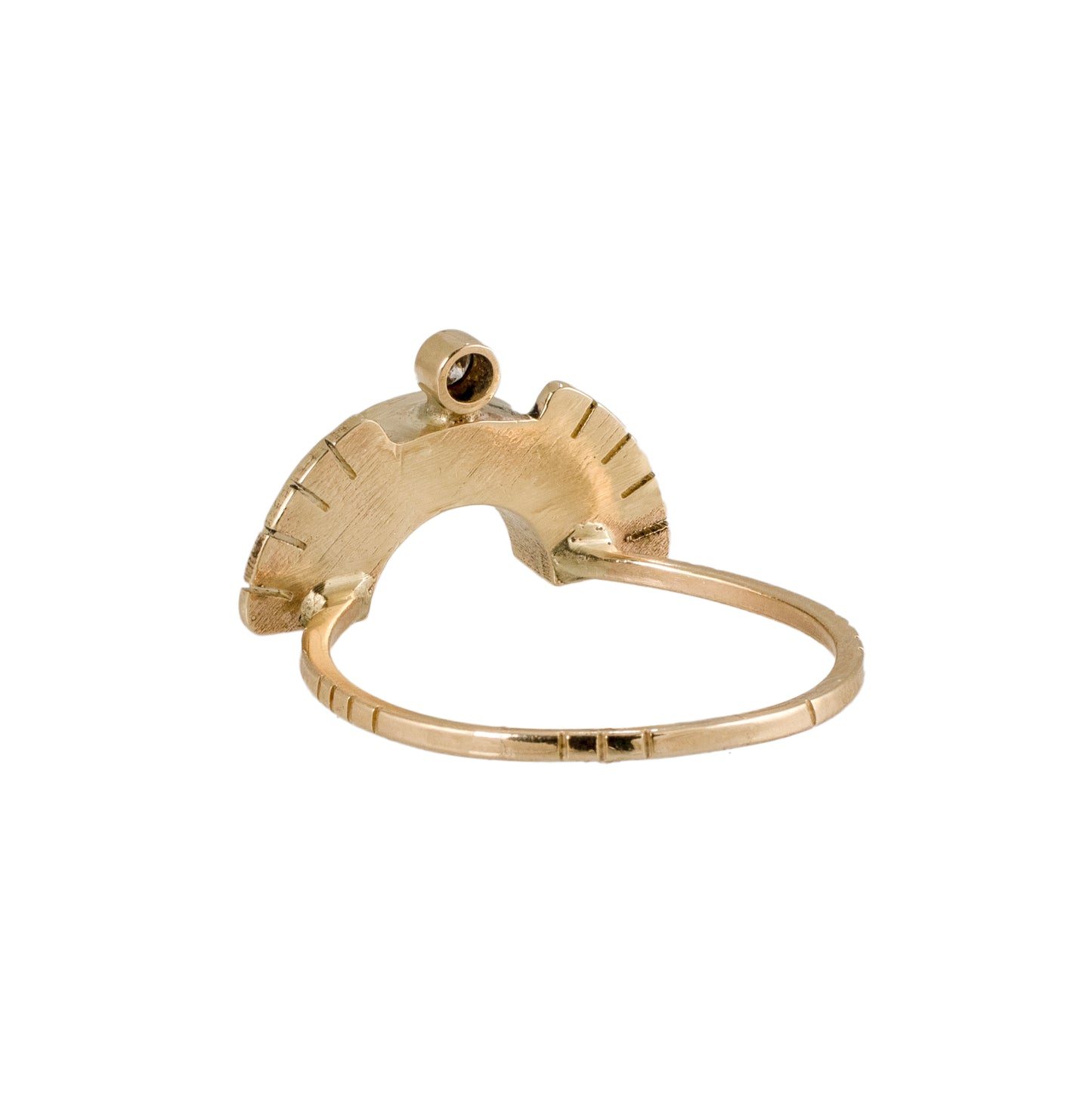 Large Arch Rising Sol Ring Crown – 14k Yellow Gold with Agate & Diamond