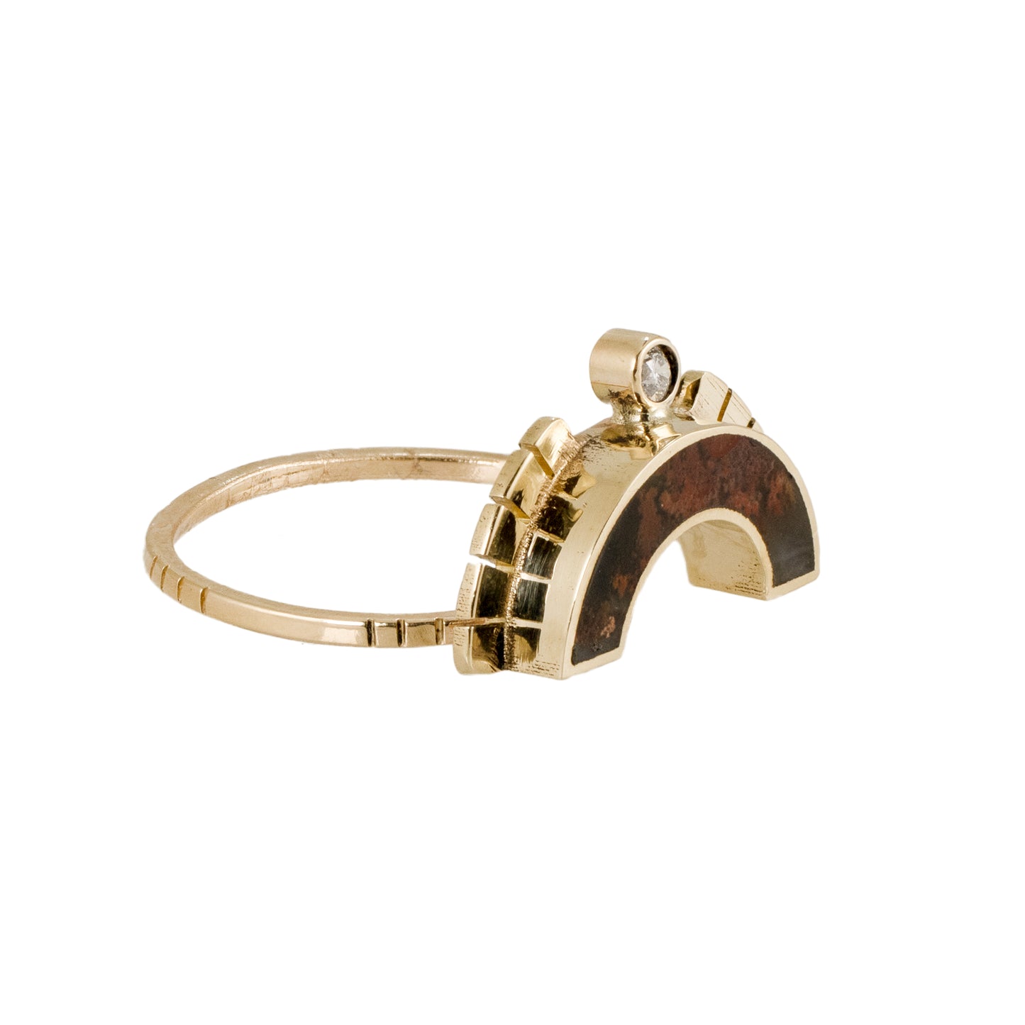 Large Arch Rising Sol Ring Crown – 14k Yellow Gold with Agate & Diamond