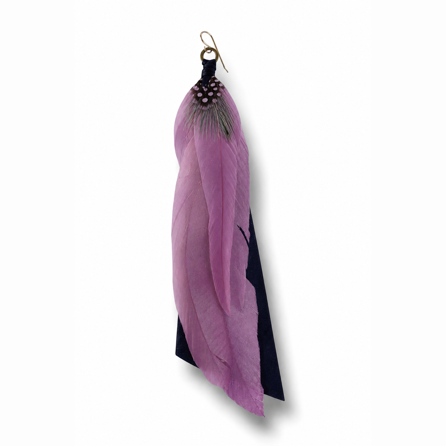 Lavender Feather Drop Earrings - Repurposed Leather