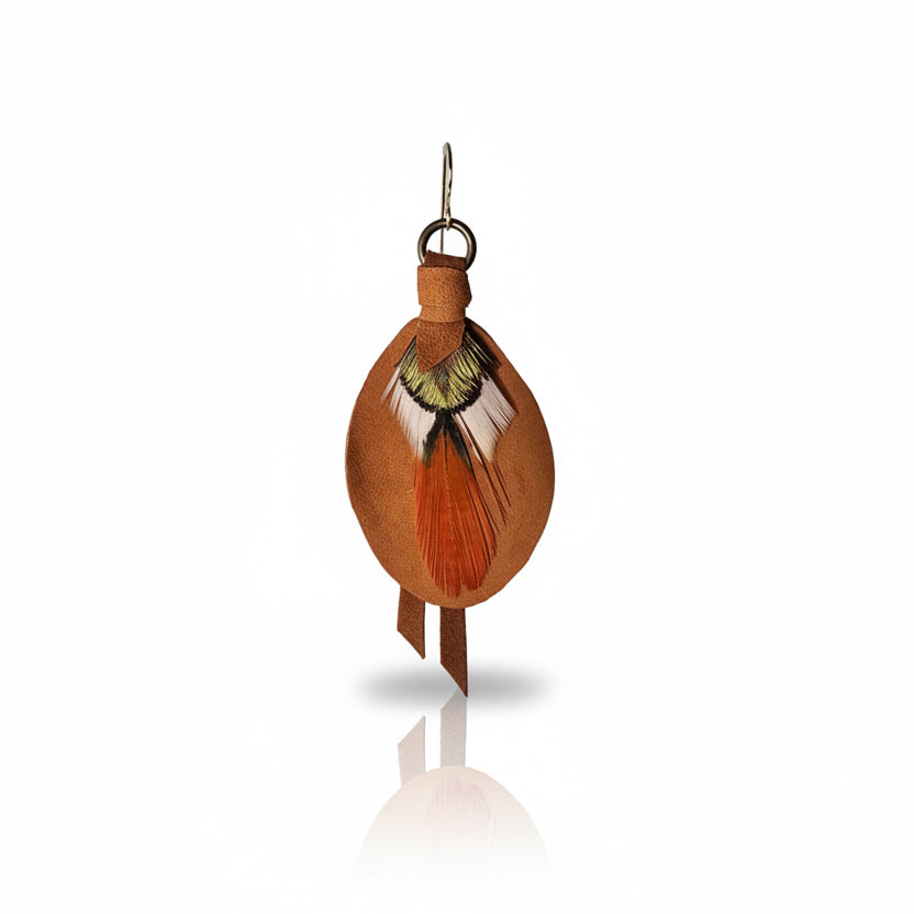 Leather & Feather Petite Earrings - Camel