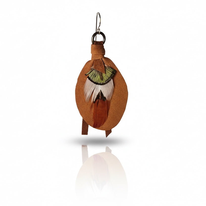 Leather & Feather Petite Earrings - Camel