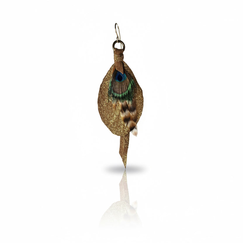 Leather & Feather Petite Earrings - Golden